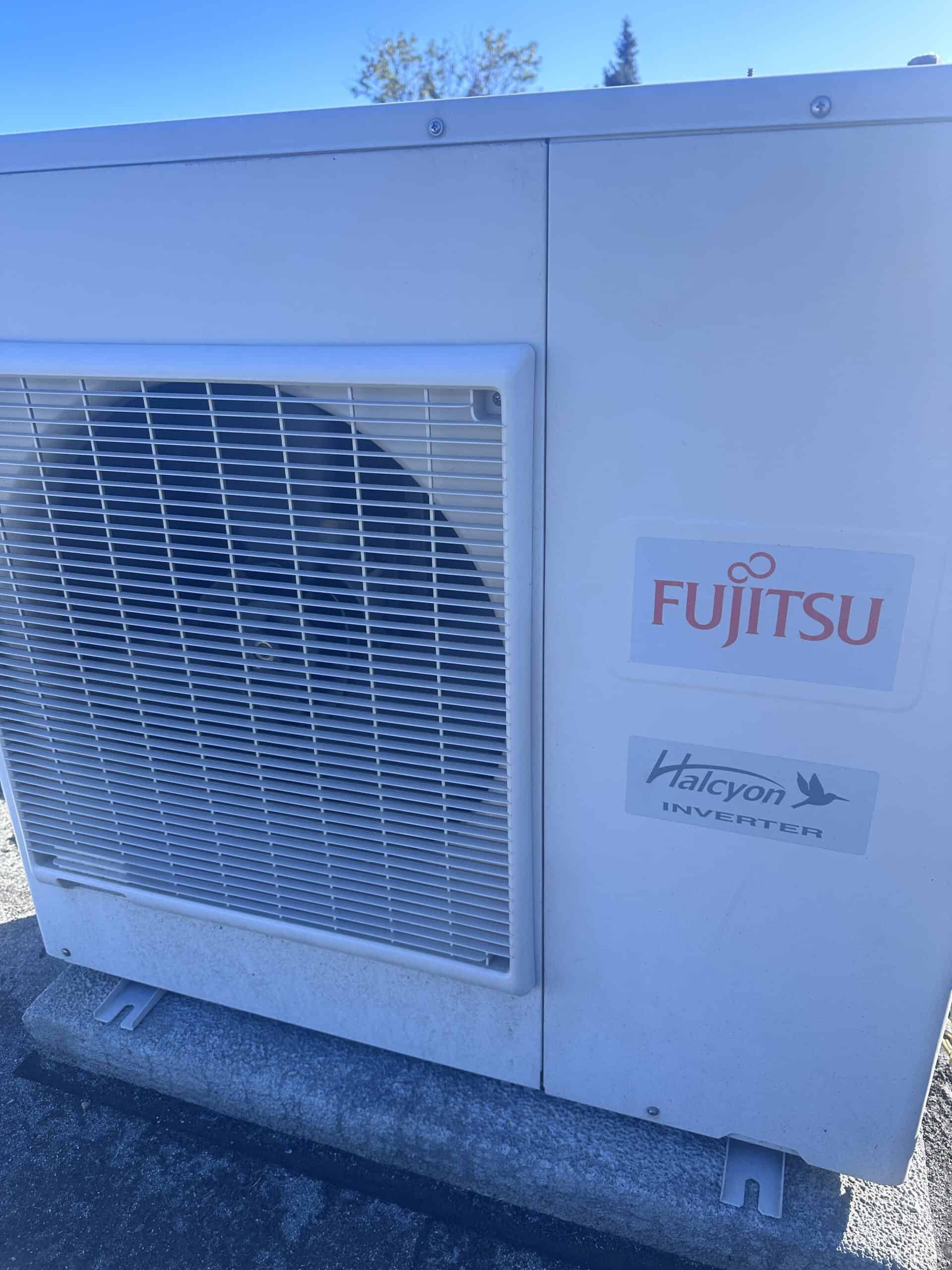 Fujitsu Halcyon heat pump outdoor unit serviced by Vese Heating and Cooling in Edmonton
