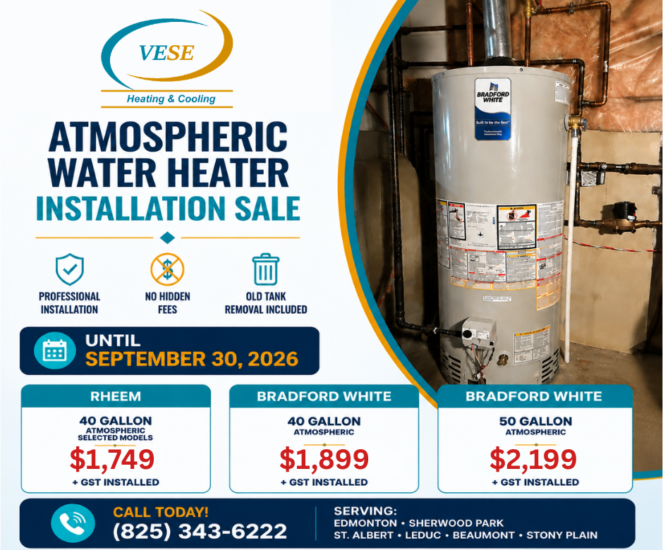 ATMOSPHERIC WATER HEATER INSTALLATION PROMOTION UNTILL SEPTEMBER 30TH IN EDMONTON AND SURROUNDING AREAS
